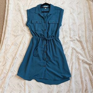 Source Unknown Teal Shirt Mini Dress with Tie Waist